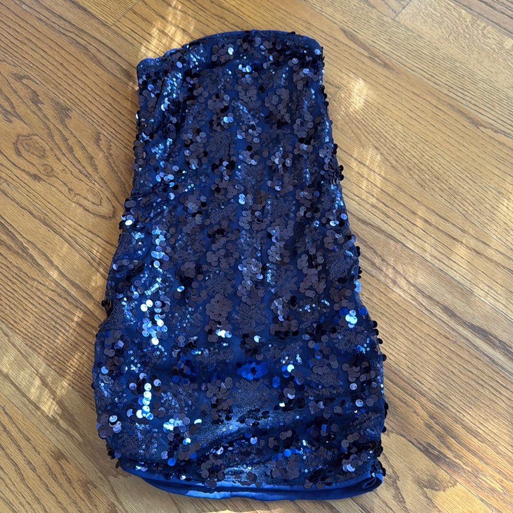 navy blue sequin strapless dress size xs